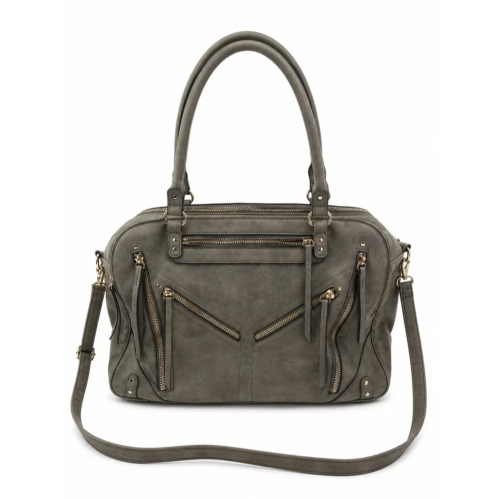 Vintage Y2K Gray Multi Zip Studded Satchel Shoulder Bag Crossbody